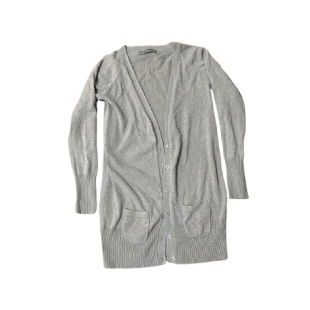 Zara Light Beige Longline Button-Up Cardigan